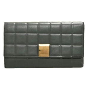 Chanel Check Pattern Long Wallet Bag Navy Blue